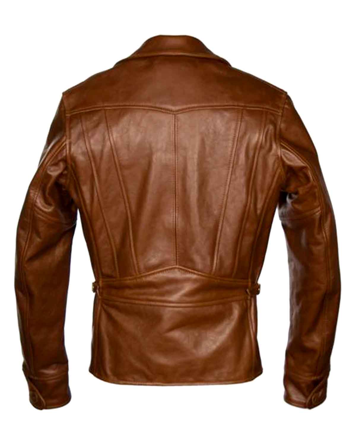 Mens Brown Lapel Collar Genuine Leather Biker Jacket
