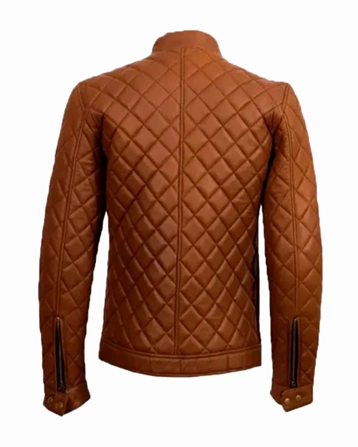 Mens Brown Cafe Racer Quilted Leather Jacket