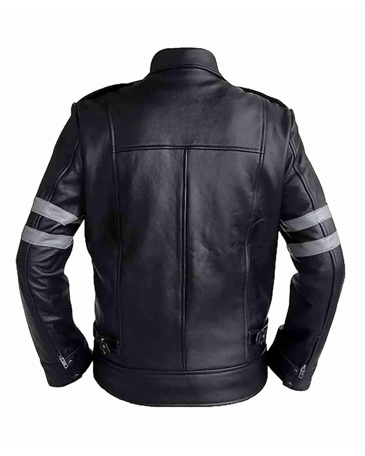 Mens Black Stripe Cafe Racer Retro Leather Biker Jacket