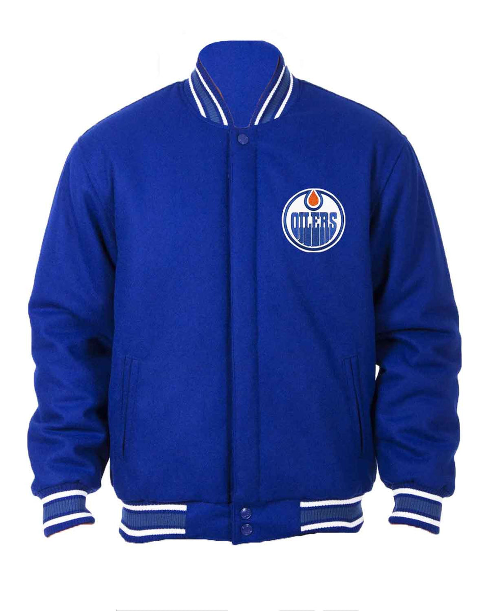 Edmonton Oilers Royal Blue Wool Bomber Jacket Elite Jacket