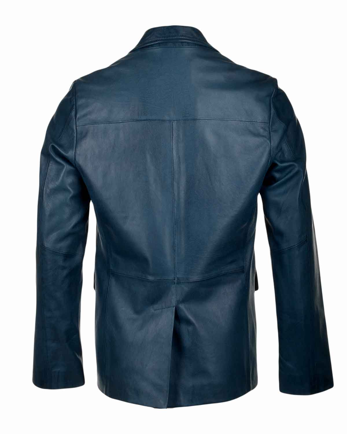 Mens Blue Genuine Lapel Style Leather Blazer