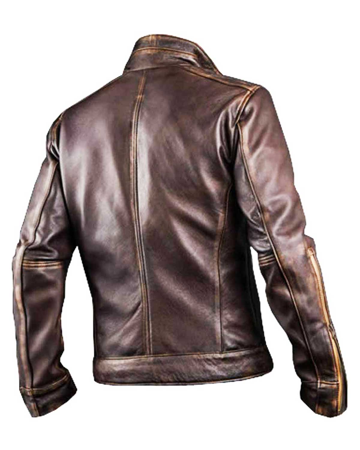 Mens Cafe Racer Stylish Brown Distressed Leather Biker Jacket