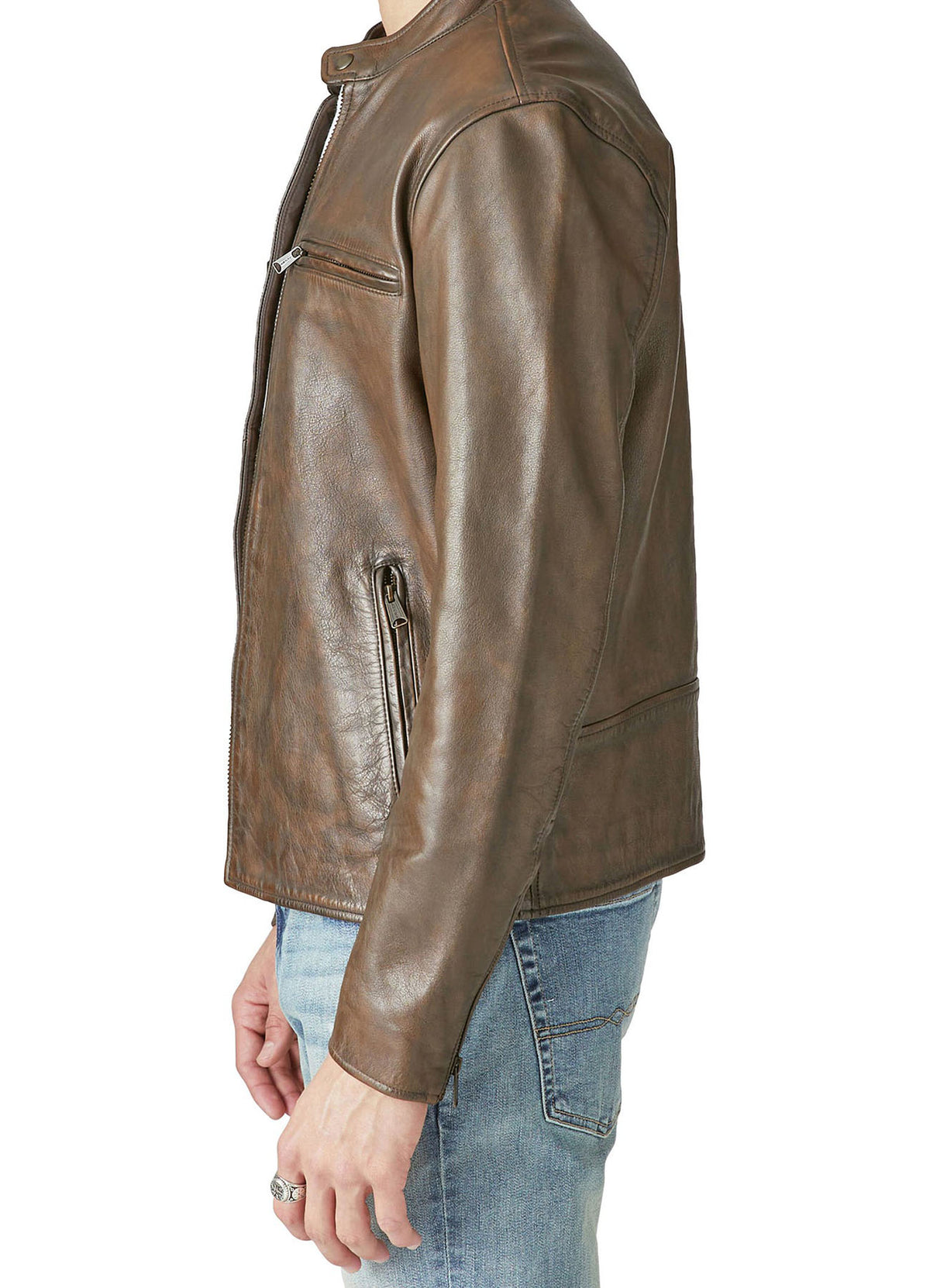 Mens Khaki Color Biker Leather Jacket | Shop Now!