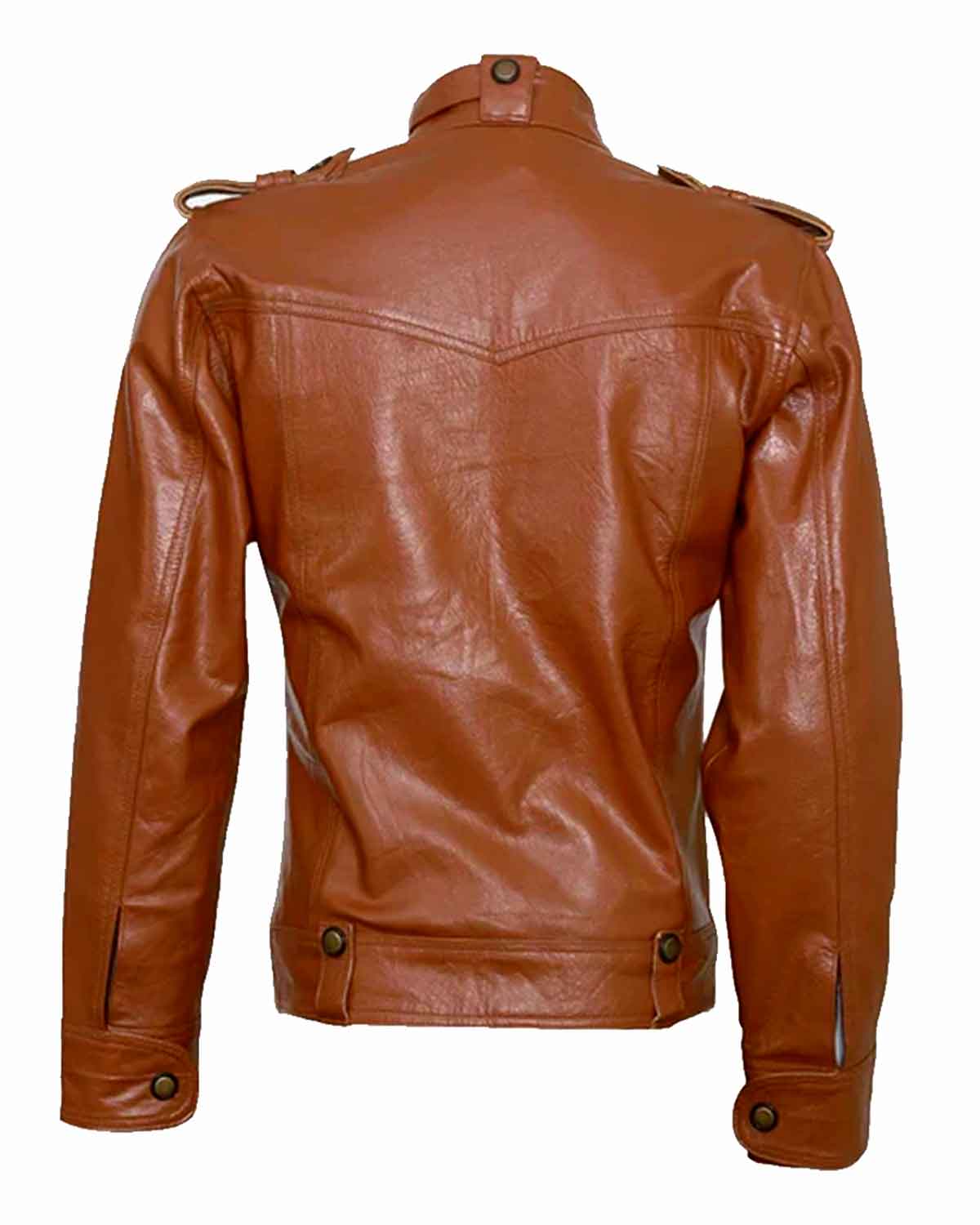 Mens Tan Brown Zipper Real Leather Biker Jacket