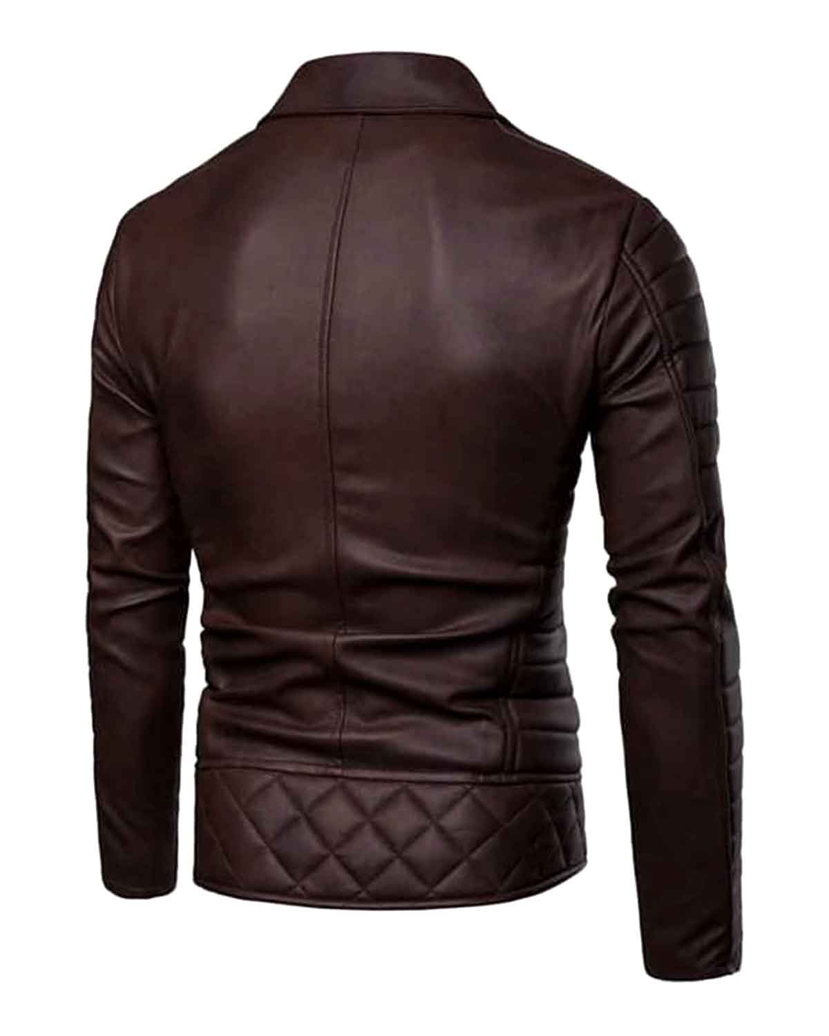 Mens Lapel Collar Brown Sheepskin Quilted Leather Jacket