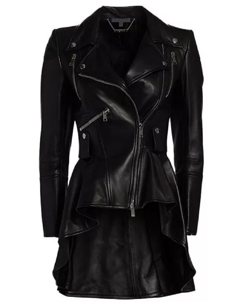 Womens Black Peplum Leather Jacket Elite Jacket