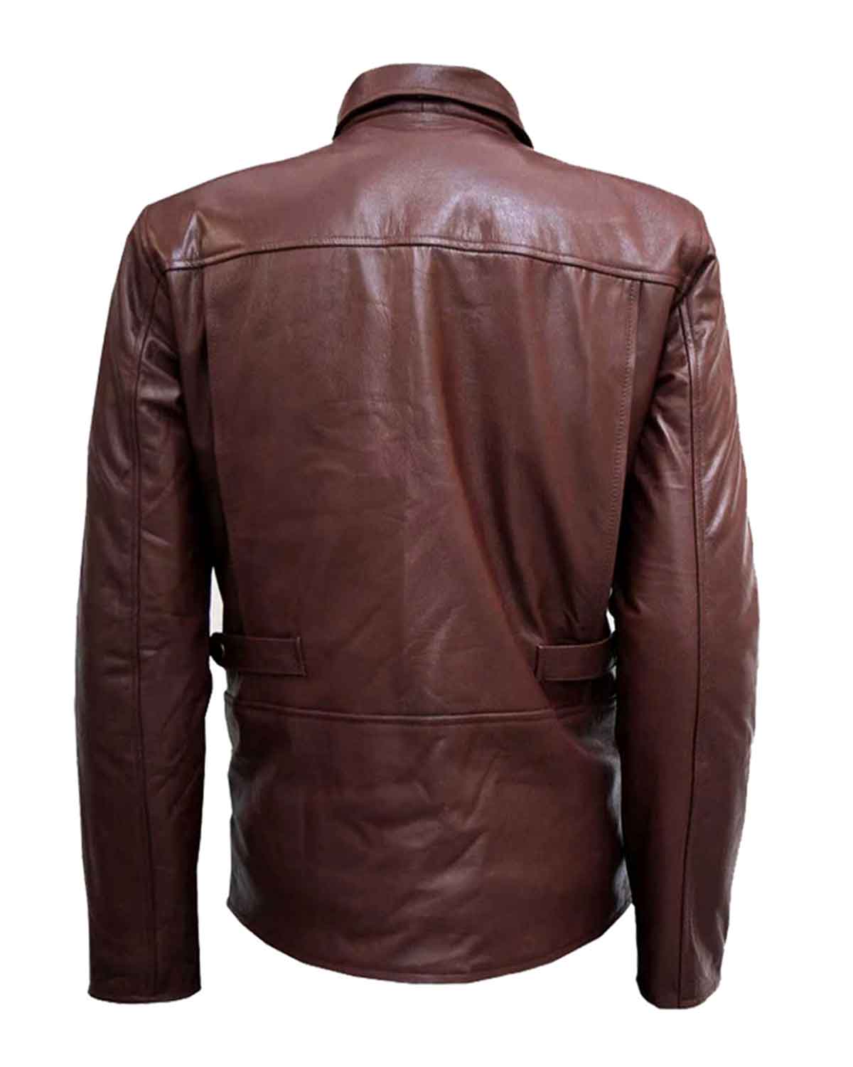 Men's Brown Shirt Collar Leather Biker Jacket