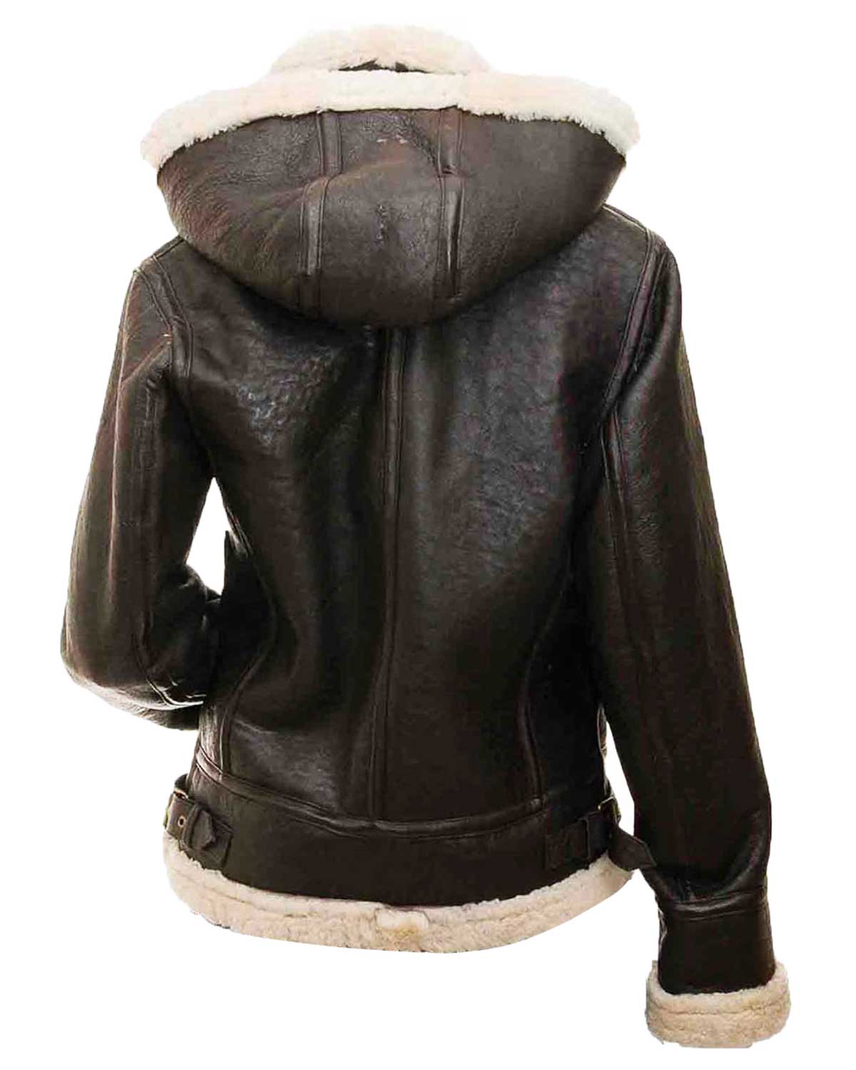 Womens Shearling Brown Hooded Bomber Jacket | Elite Jacket