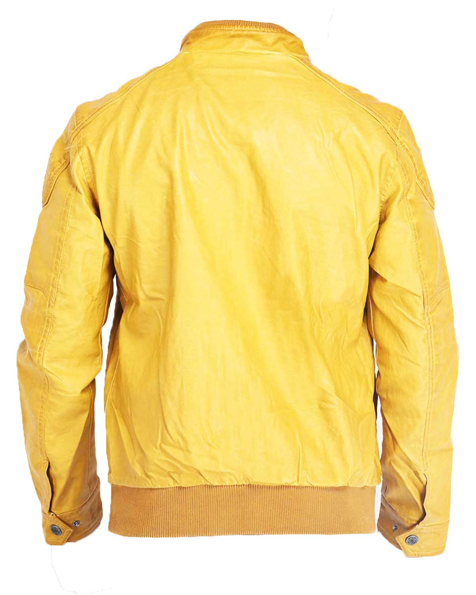 Mens Mustard Yellow Leather Bomber Jacket Elite Jacket