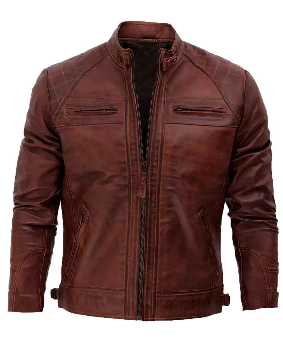 épine leather jacket （ damage brown ） Mens Distressed Brown Leather Jacket with Venting