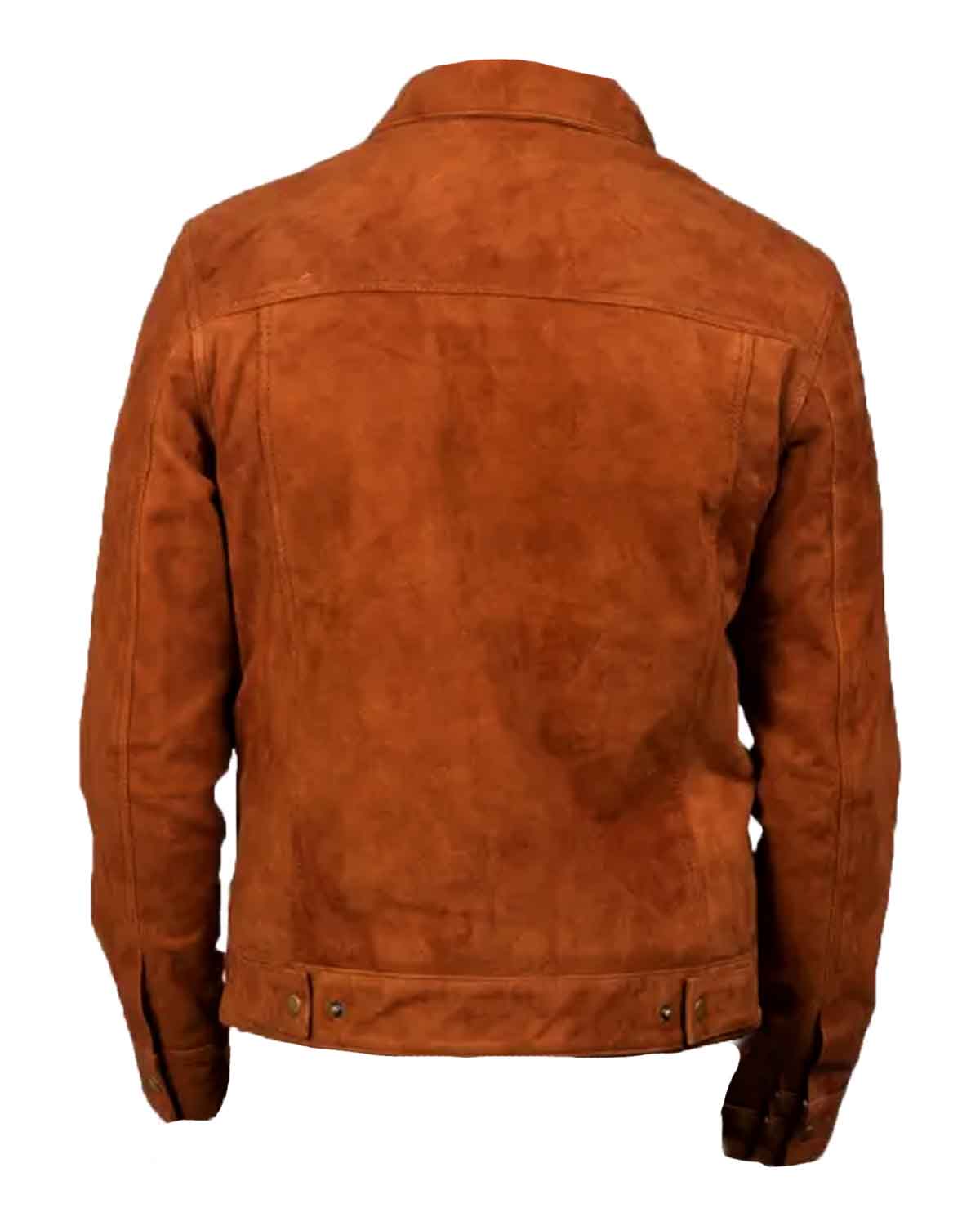 Mens Brown Shirt Collar Suede Trucker Jacket | Elite Jacket