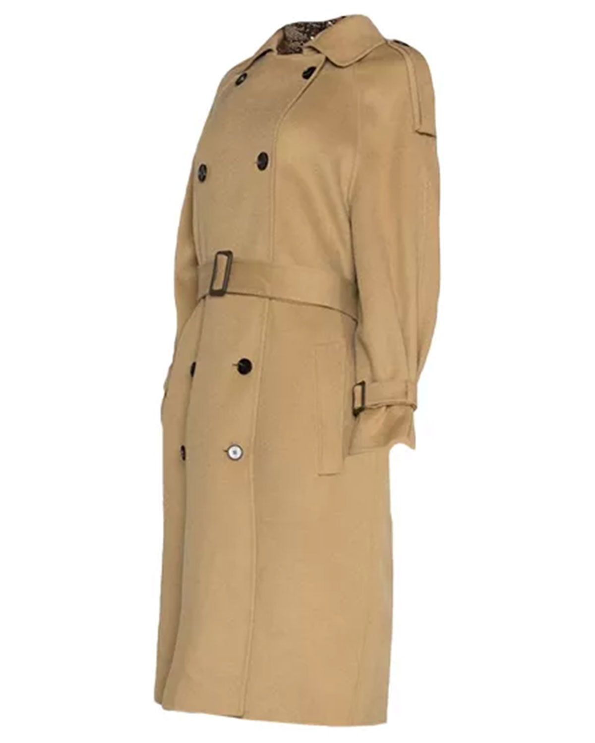  Womens Beige Double Breasted Wool Trench Coat | Elite Jacket