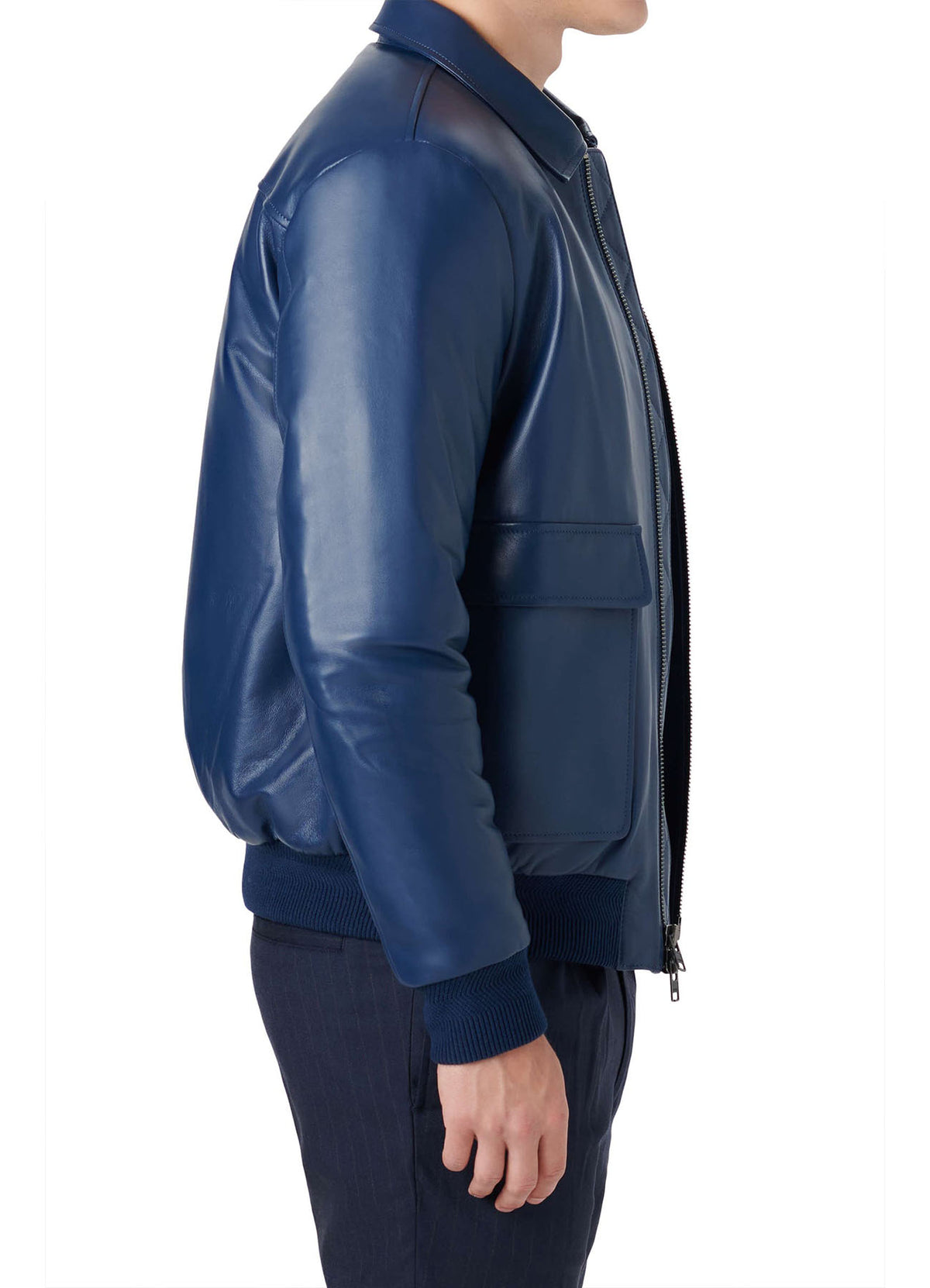 Mens Soft Blue Bomber Leather Jacket | Shop Now!