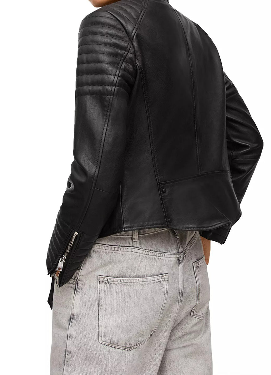 Womens Quilted Sleeves Black Biker Leather Jacket Shop Now! Elite