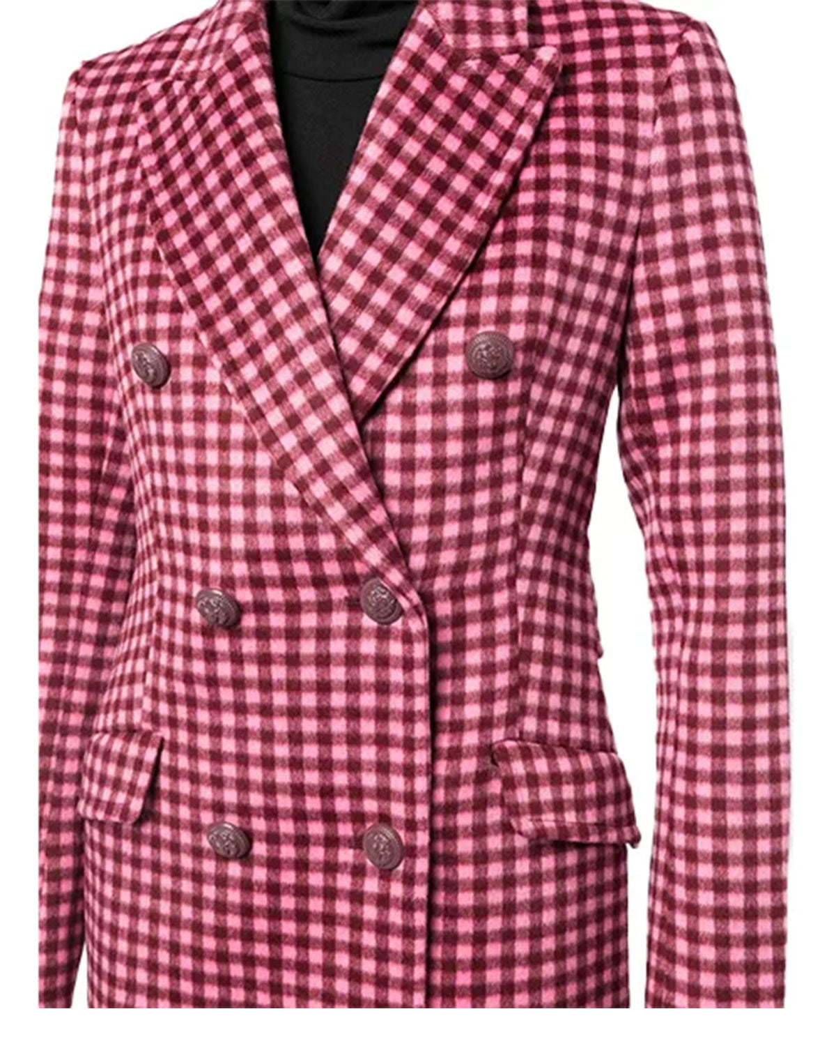 Womens Pink Plaid Wool Coat | Elite Jacket