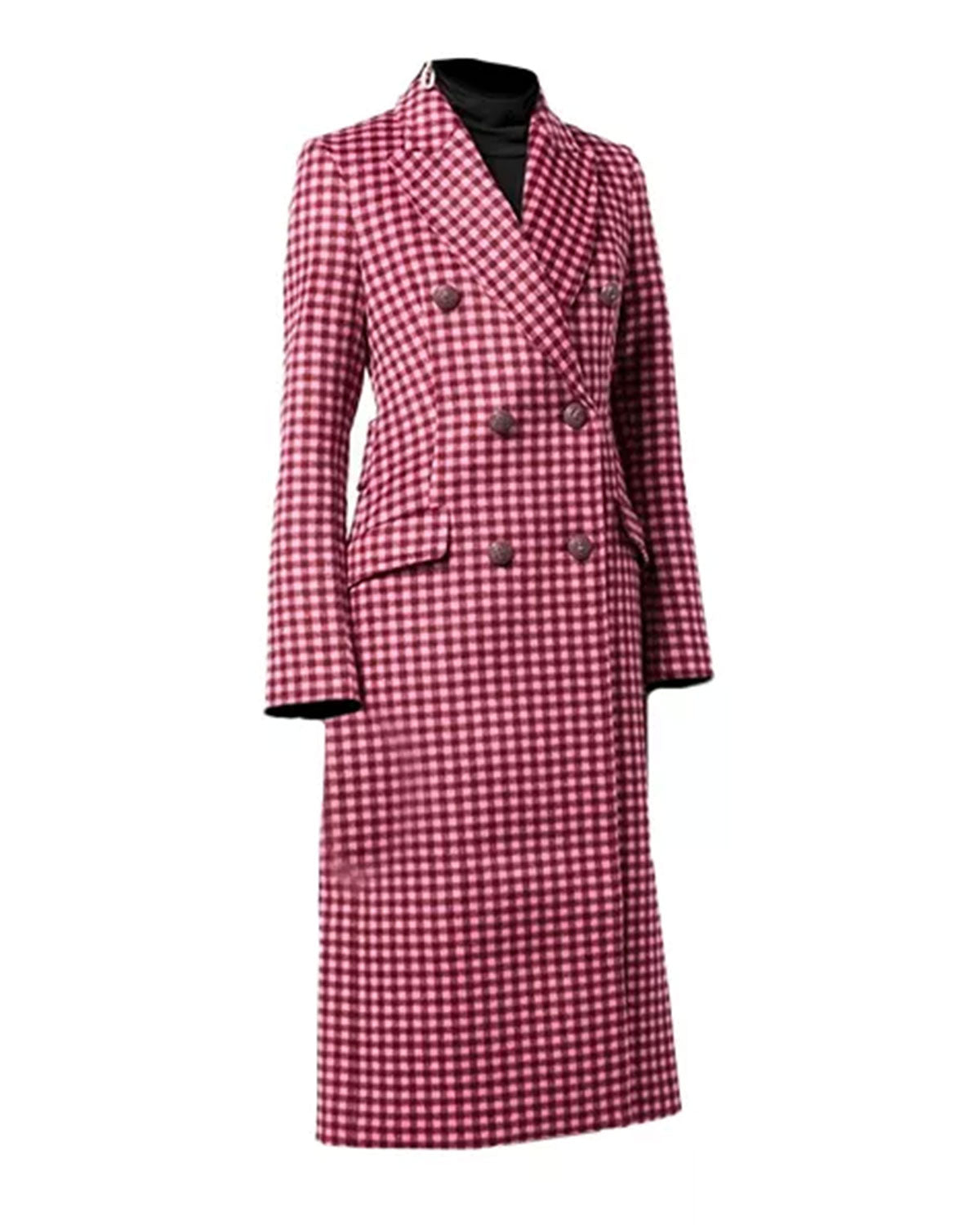 Womens Pink Plaid Wool Coat | Elite Jacket