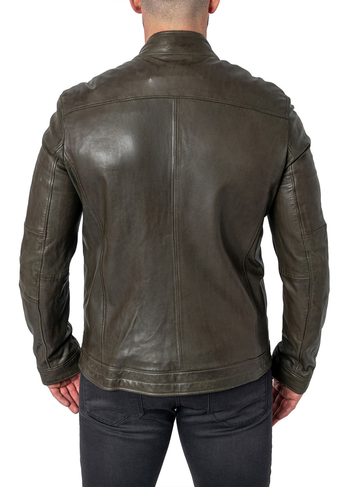 Mens Military Style Olive Green Leather Jacket | Shop Now!