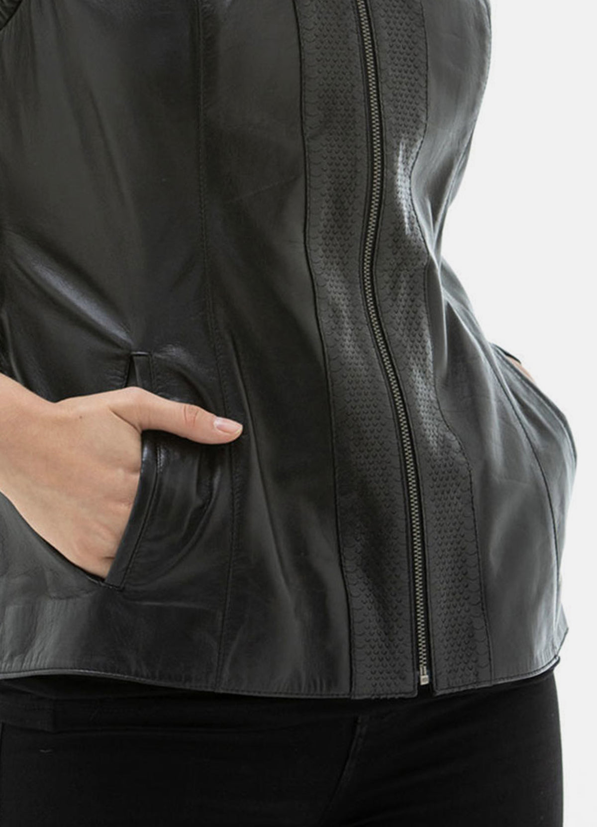 Womens Black Fashionable Hoodies Leather Vest