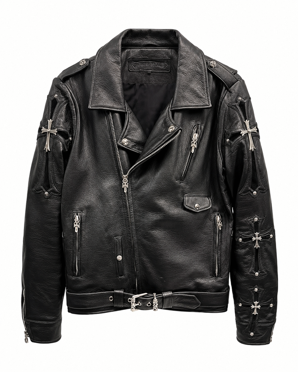 Chrome Hearts Asymmetrical Zipper Biker Leather Jacket