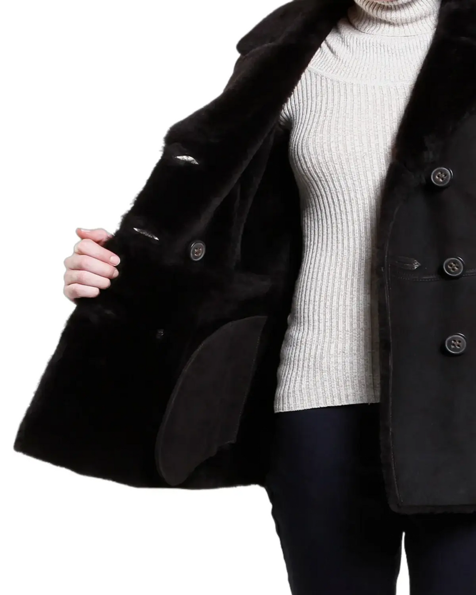 The Estelle Black Shearling Leather Women Jacket