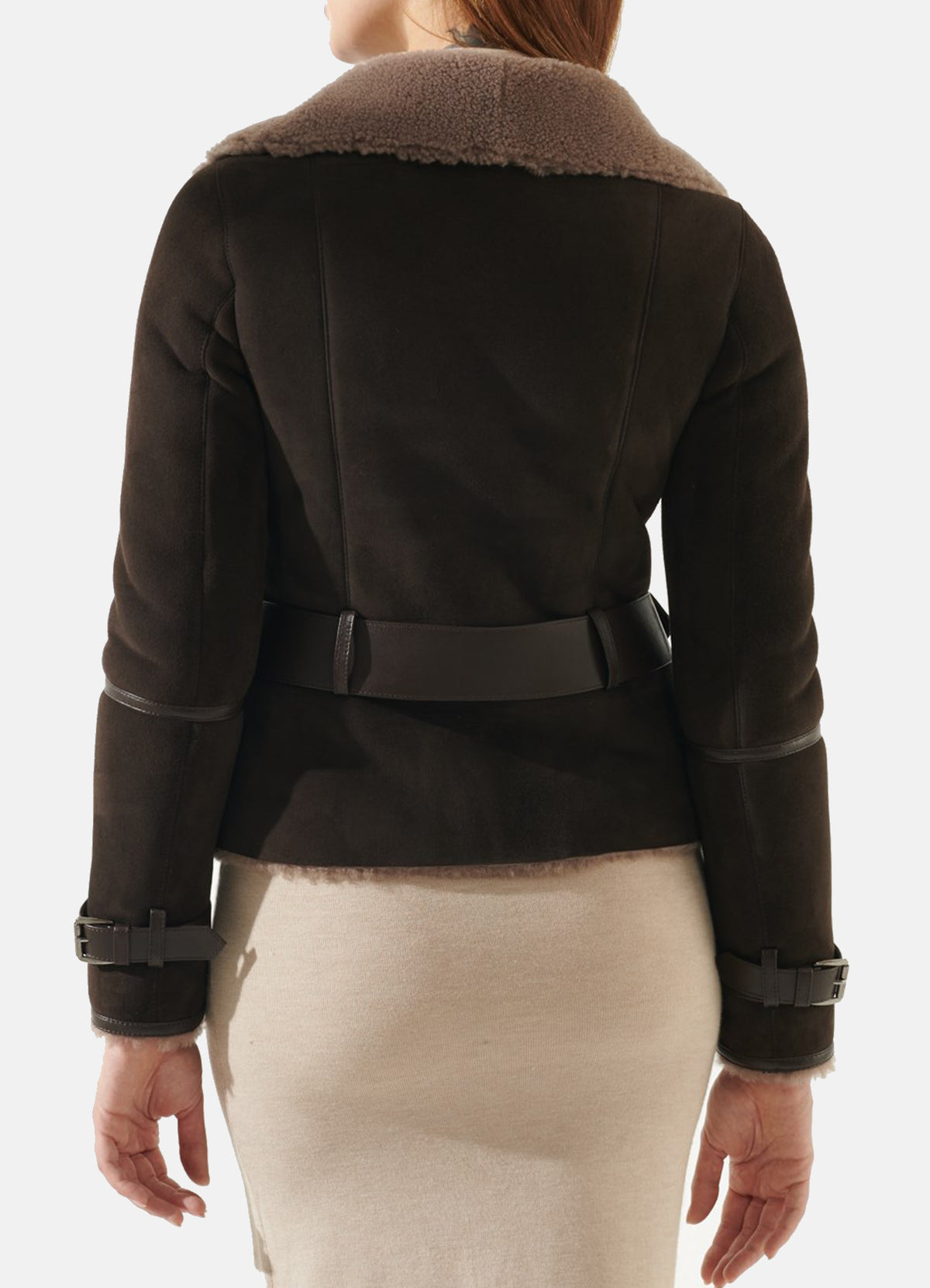 Womens Choco Brown Shearling Leather Jacket | Elite Jacket