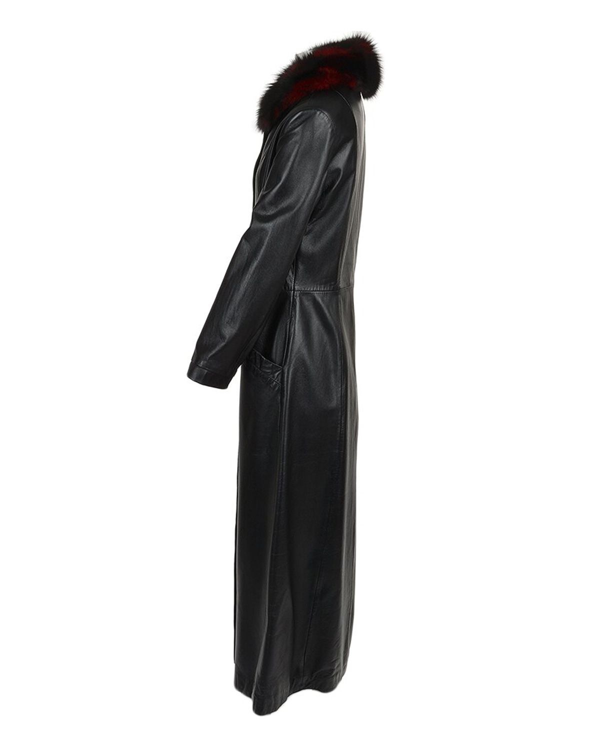 Womens Long Length Black Leather Trench Coat | Elite Jacket 