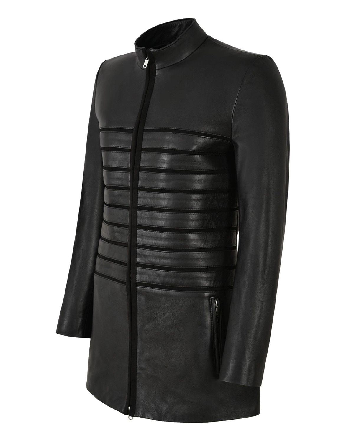 Womens 3/4 Black Long Leather Jacket | Elite Jacket