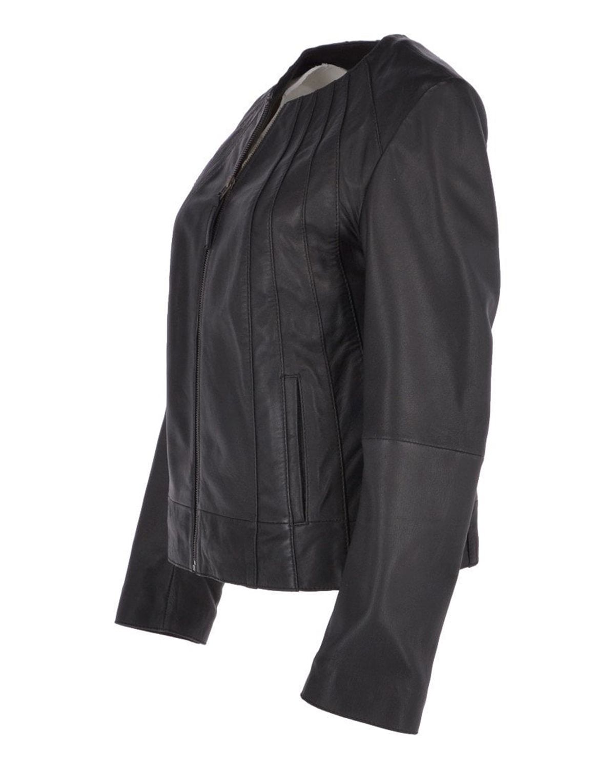 Womens Stylish Collarless Sheepskin Leather Jacket | Elite Jacket