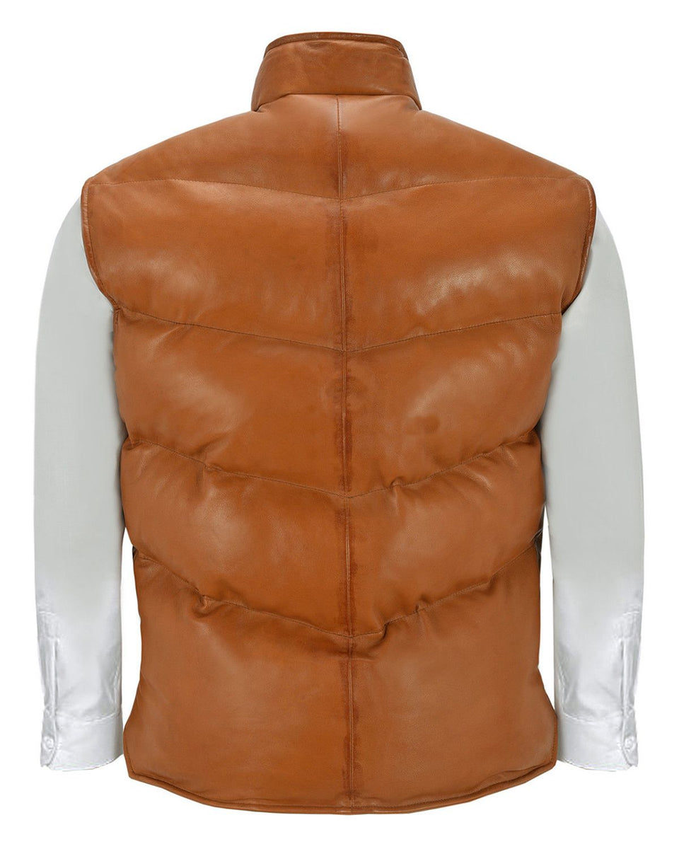 Mens Puffer Padded Leather Vest Elite Jacket