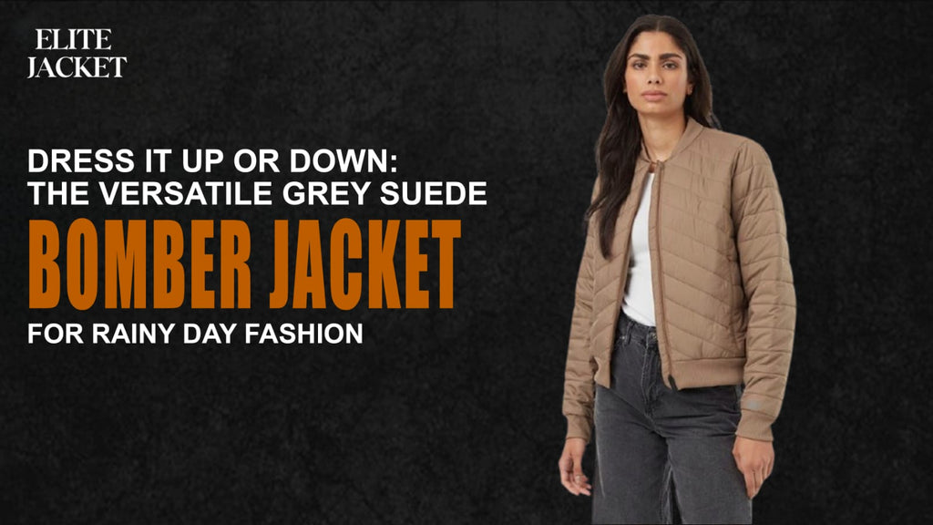 Dress It Up or Down: The Versatile Grey Suede Bomber Jacket for Rainy Day Fashion