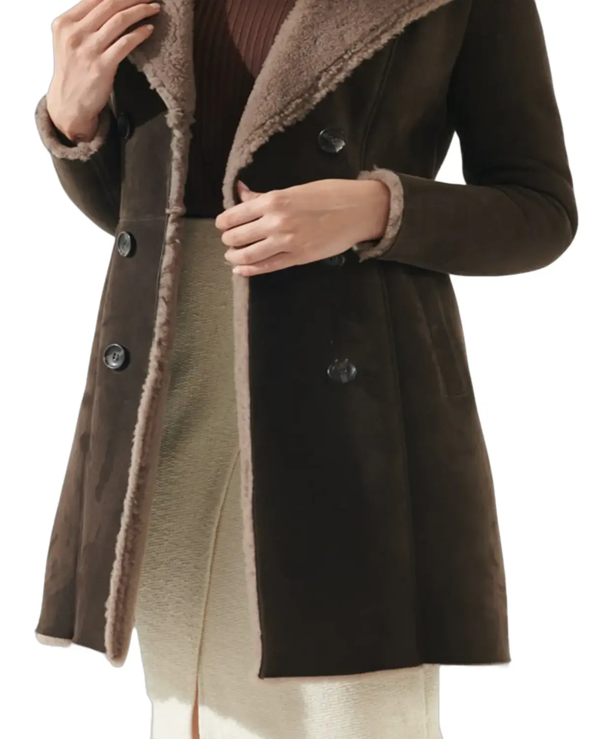 Womens Dark Brown Shearling Leather Coat | Elite Jacket