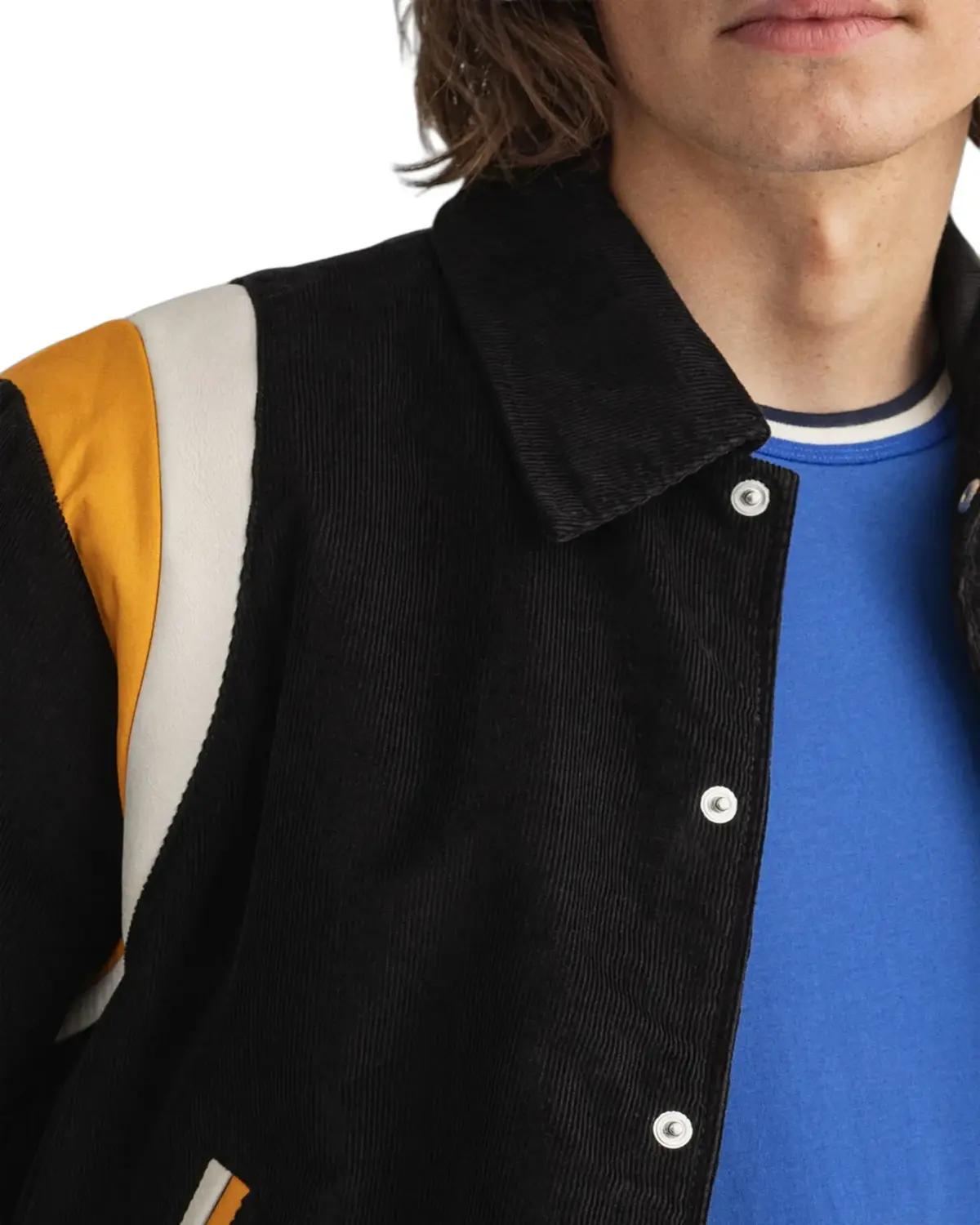 Mens Jet Black Corduroy Varsity Jacket | Elite Collection