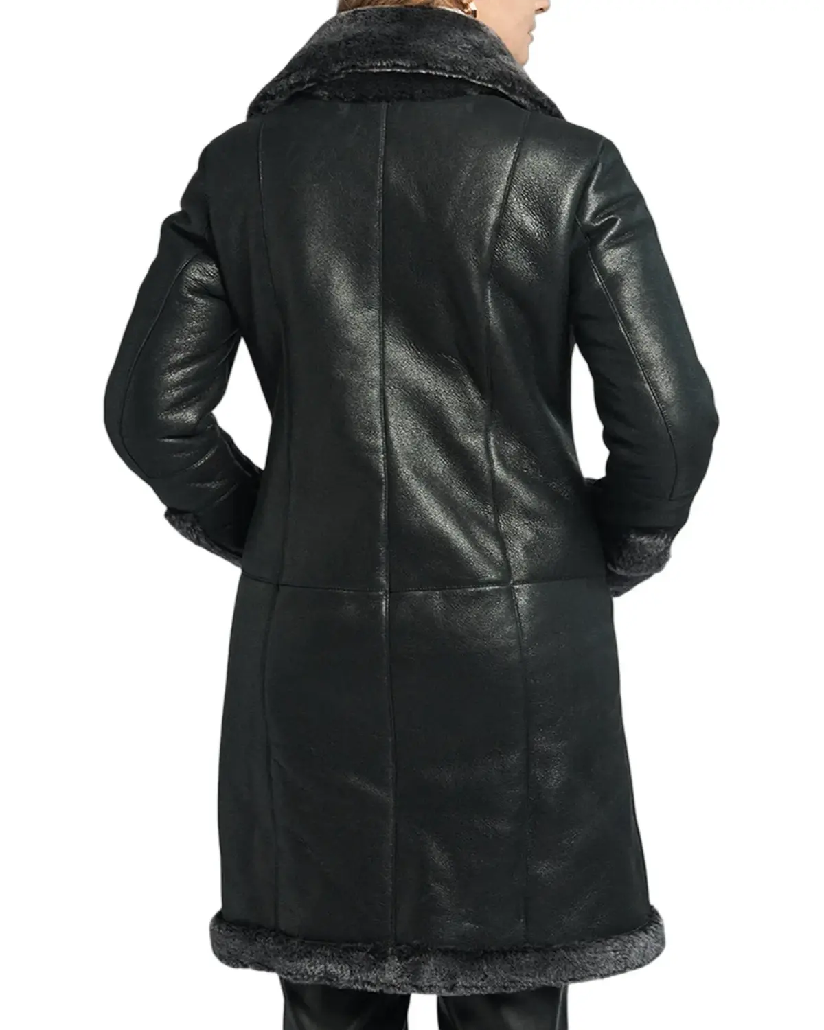 Womens Shiny Black Shearling Leather Coat