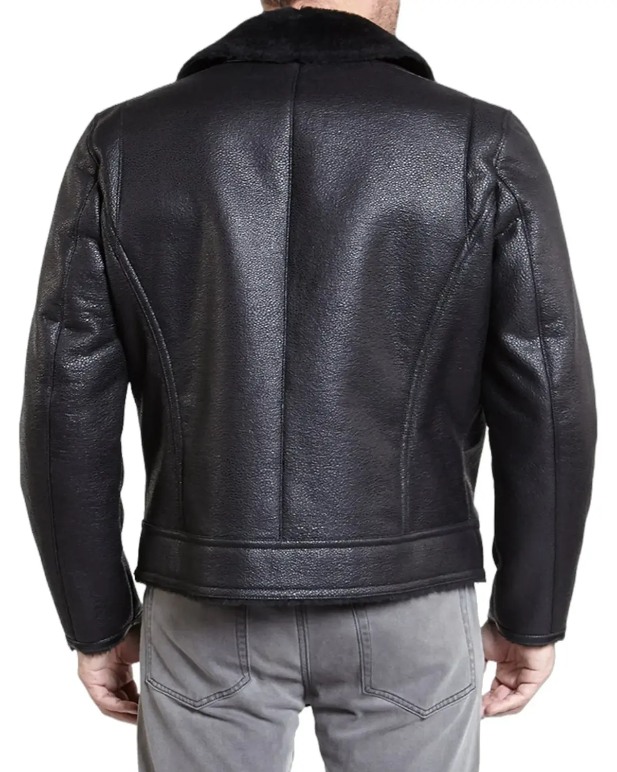 Mens Shiny Black Shearling Leather Jacket | Elite Collection