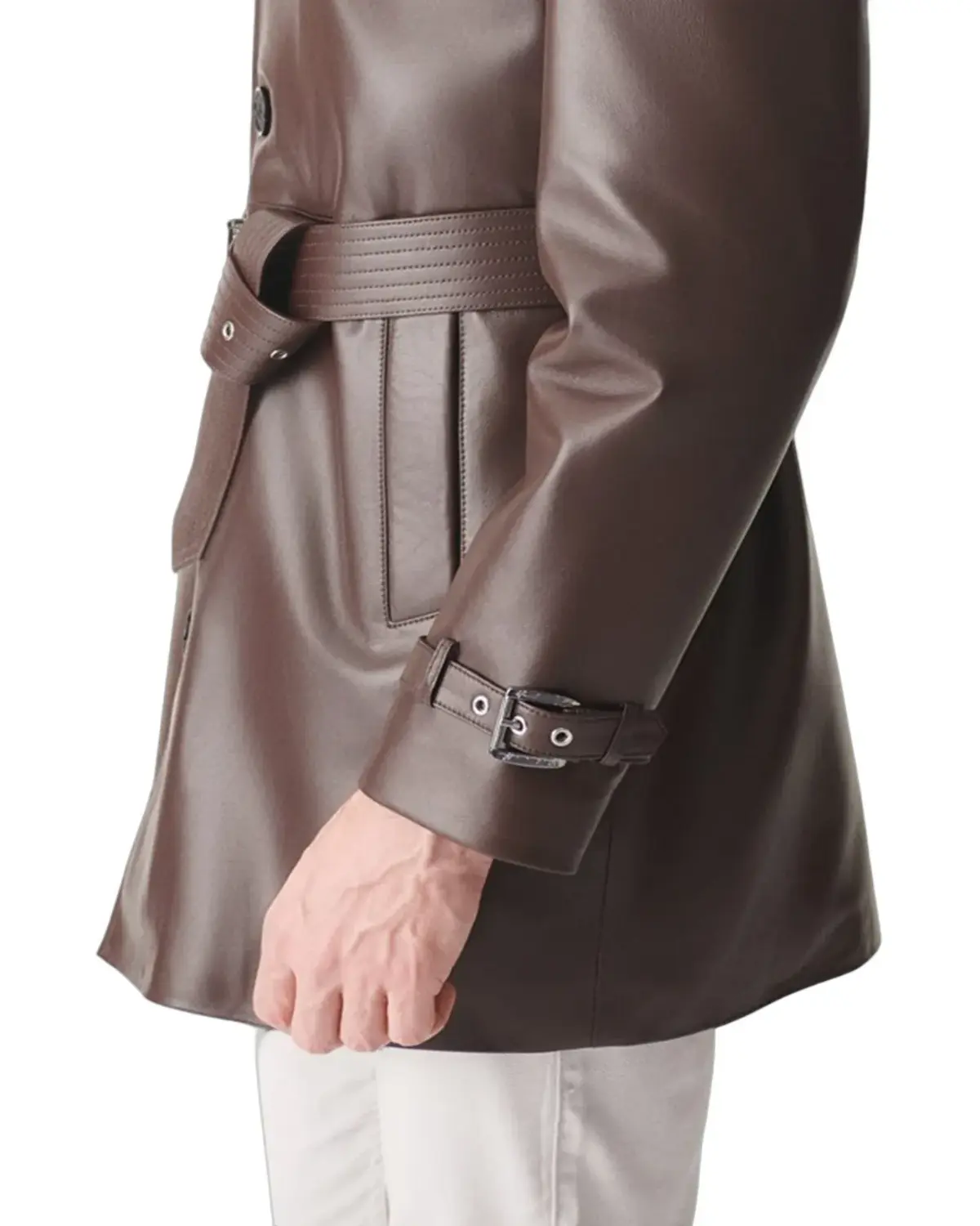 Mens Shiny Brown Mid-Length Leather Coat | Elite Jacket