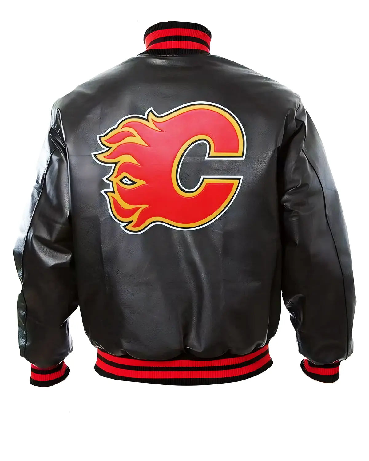 Calgary Flames Black Leather Bomber Jacket | Elite Jacket