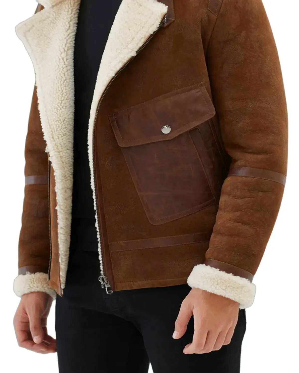 Mens Aviator Brown and White Shearling Leather Jacket