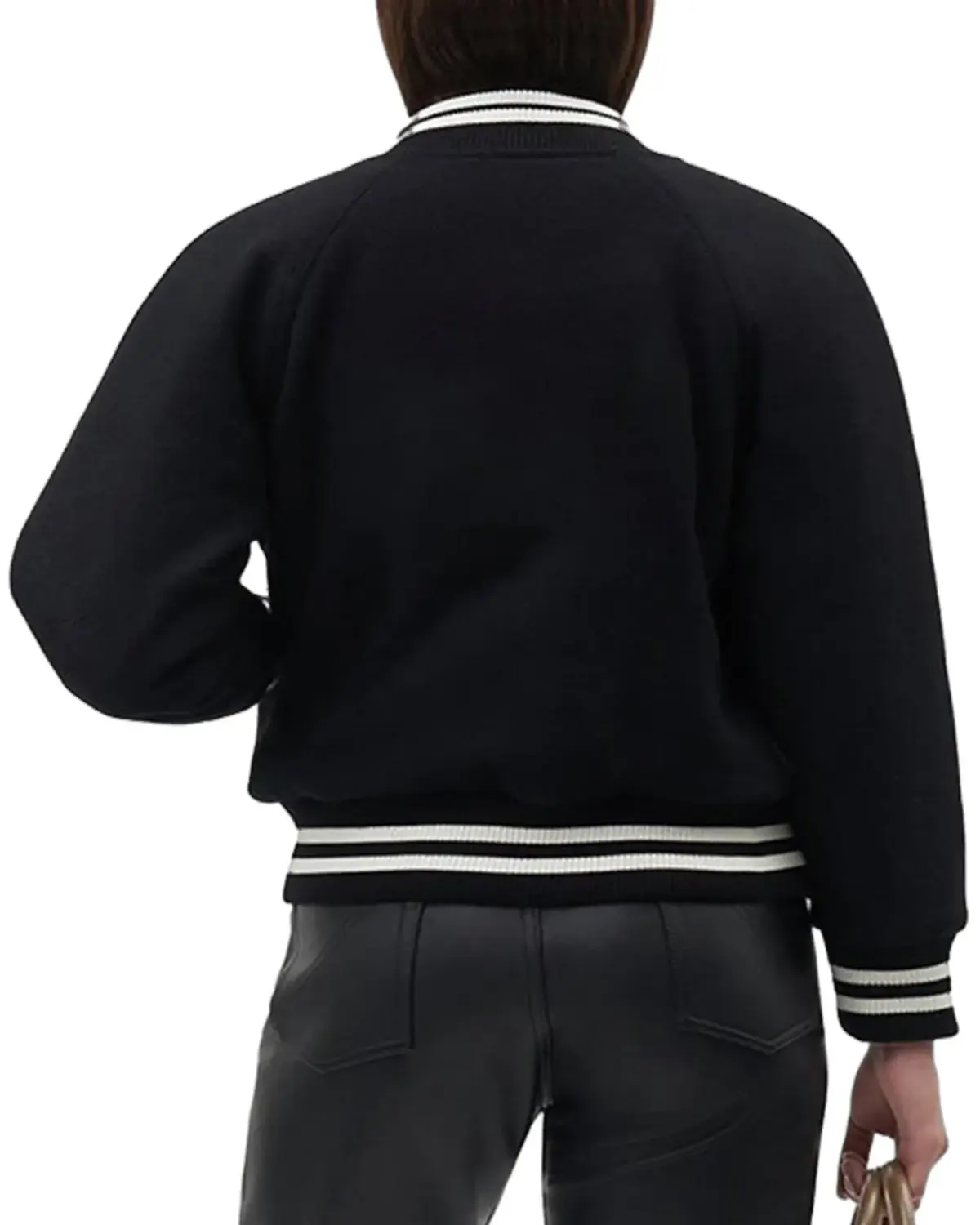 Womens Deep Black Wool Varsity Jacket | Elite Jacket