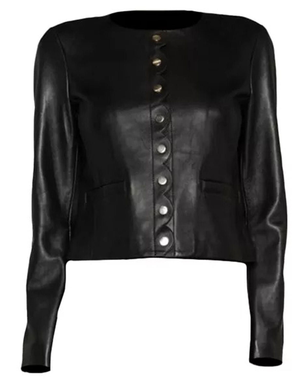 Womens Black Scallop Edge Leather Jacket | Elite Jacket