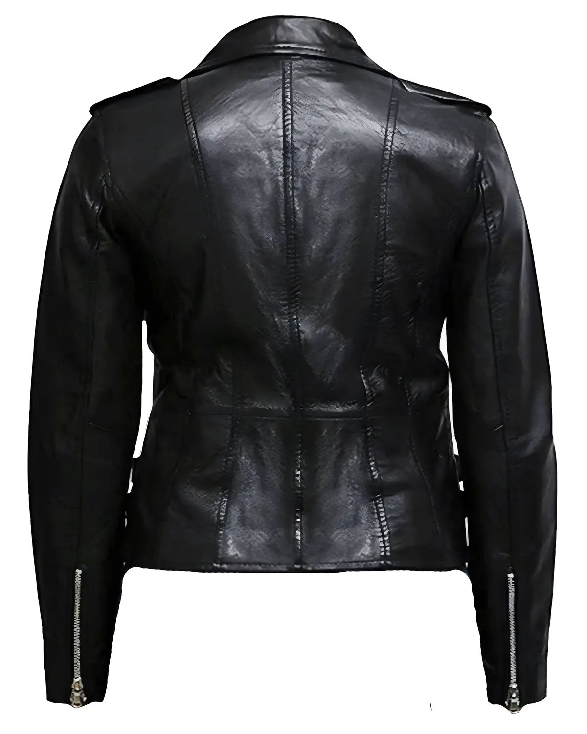 Womens Slim Fit Black Genuine Leather Bikers Jacket 