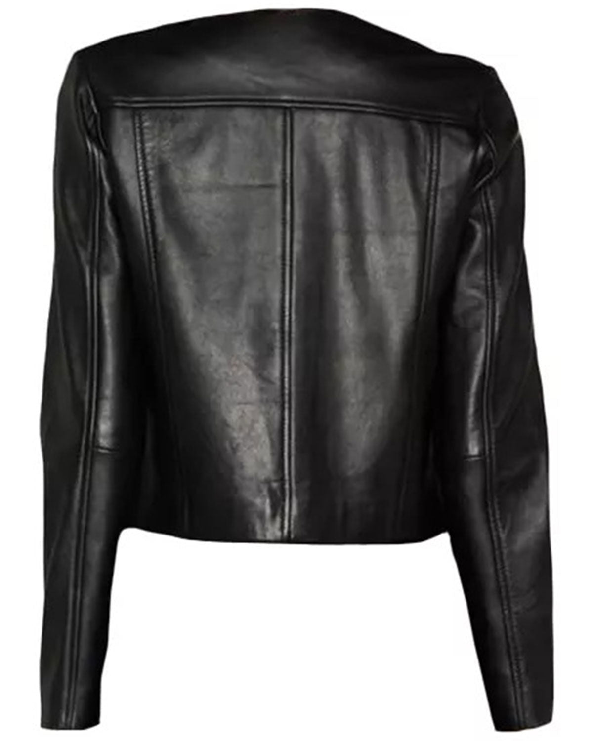 Womens Black Scallop Edge Leather Jacket | Elite Jacket