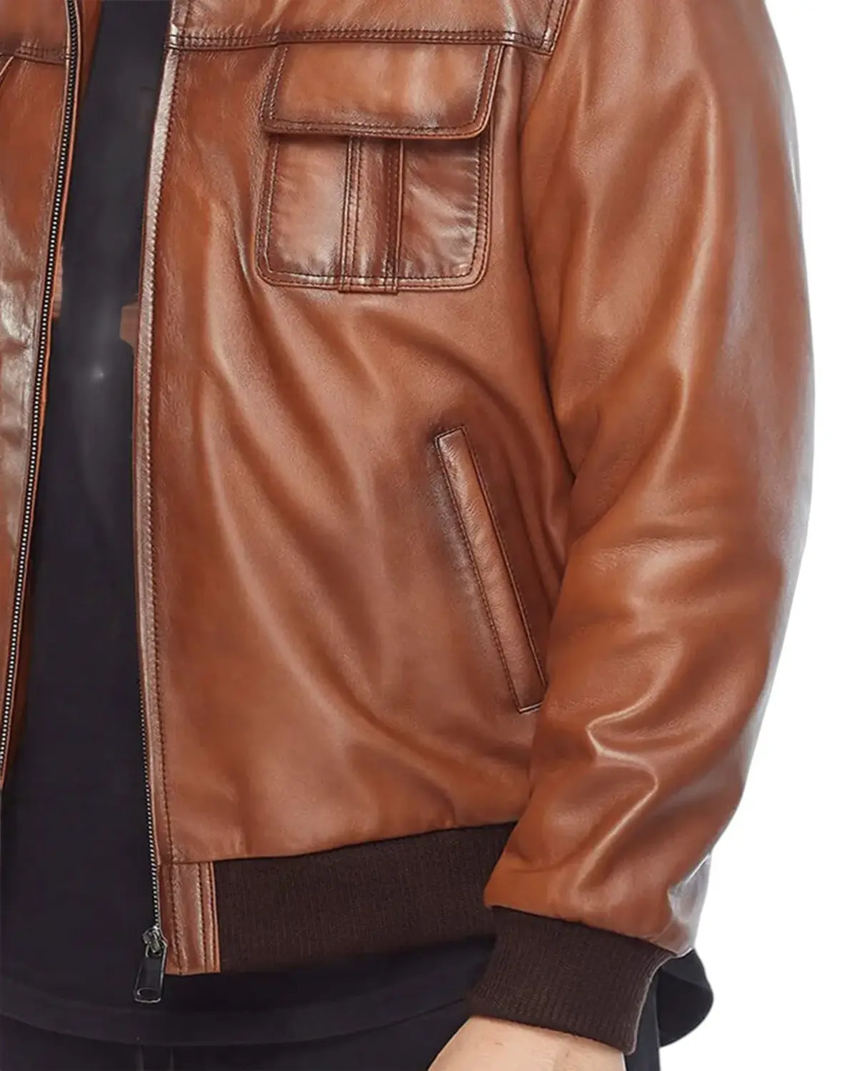 Mens Tan Classic Bomber Leather Jacket | Elite Jacket