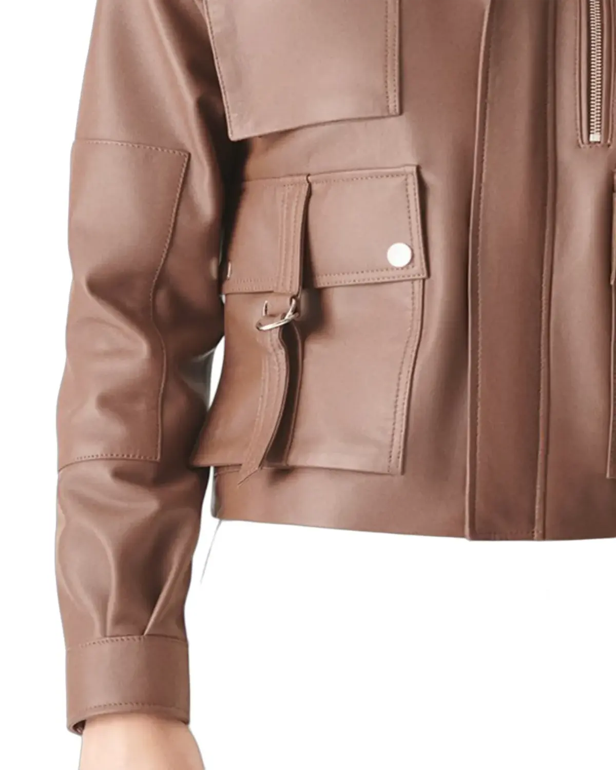 Womens Tan Sport Biker Leather Jacket