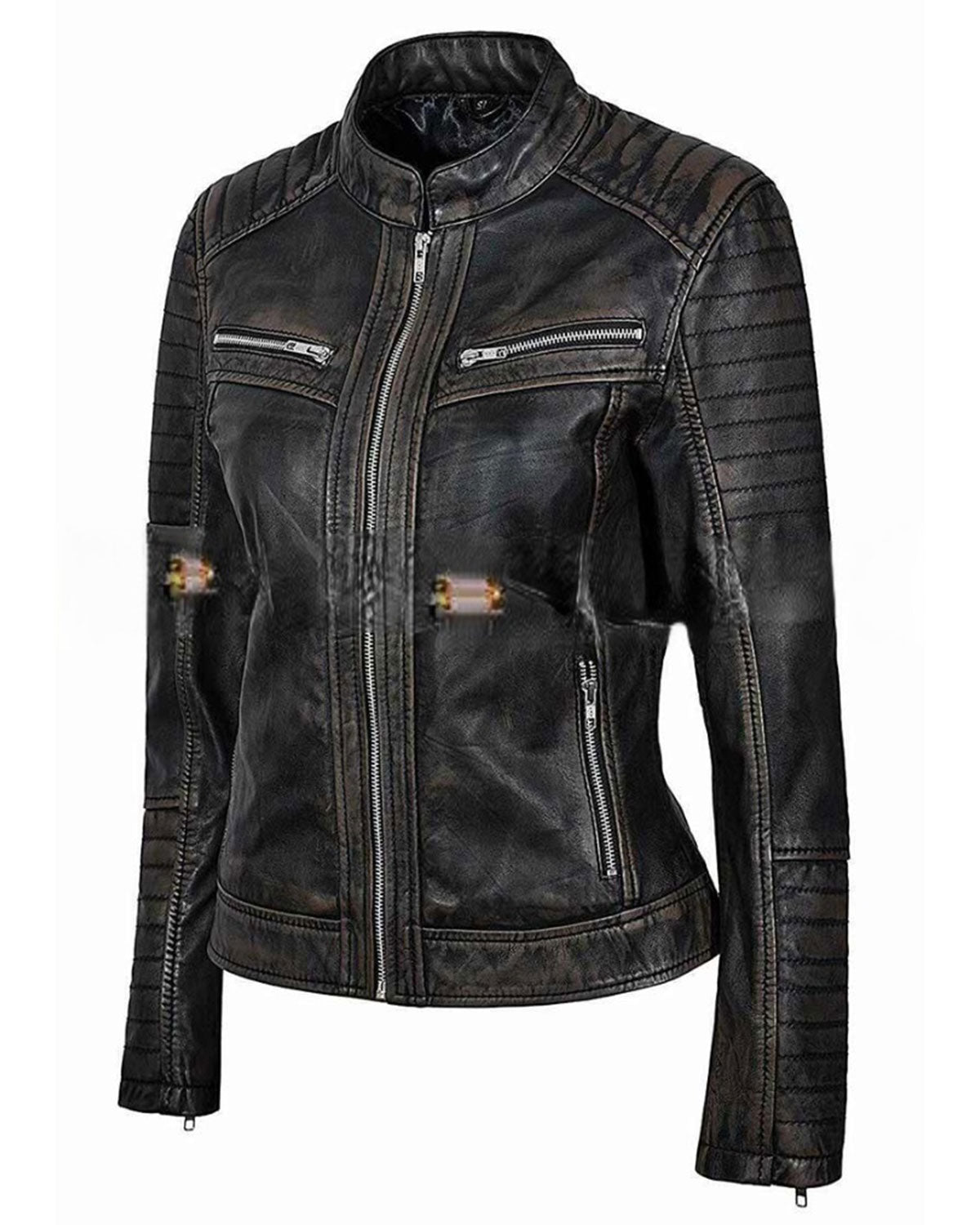 Womens Distressed Black Cafe Racer Jacket | Elite Jacket