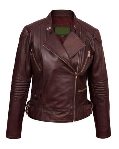 Elite Women’s Biker Burgundy Leather Jacket