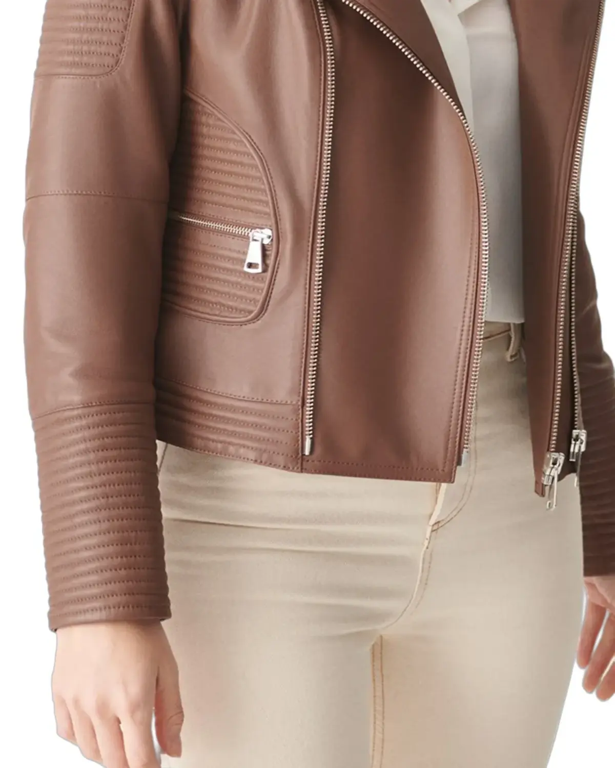 Womens Tan Brown Biker Leather Jacket