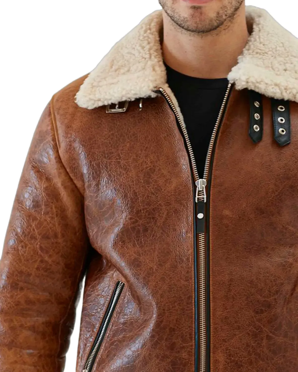 Mens Distressed Brown Shearling Jacket | Elite Jacket