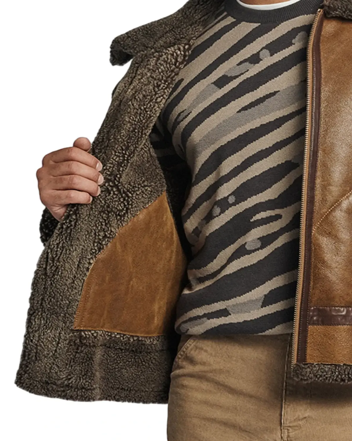 Mens Vintage Brown Shearling Leather Jacket | Elite