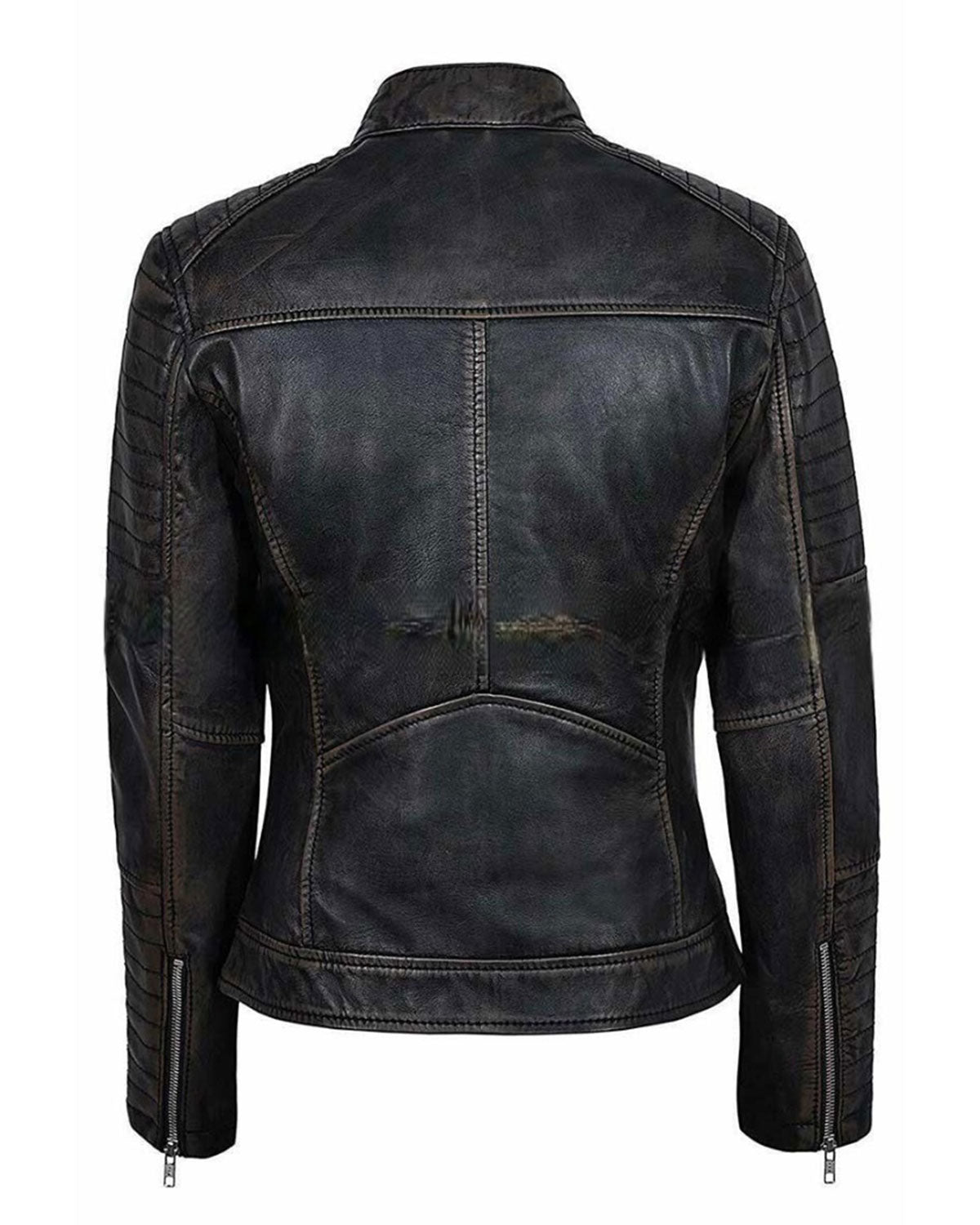 Womens Distressed Black Cafe Racer Jacket | Elite Jacket