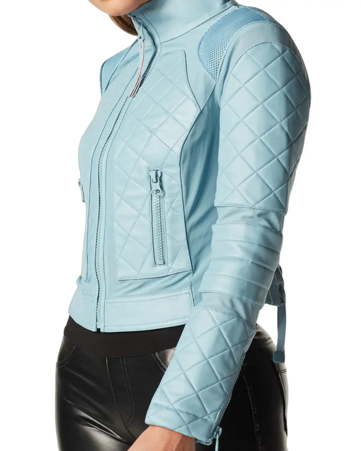 Womens Blue Leather Biker Shorts | Elite Jacket